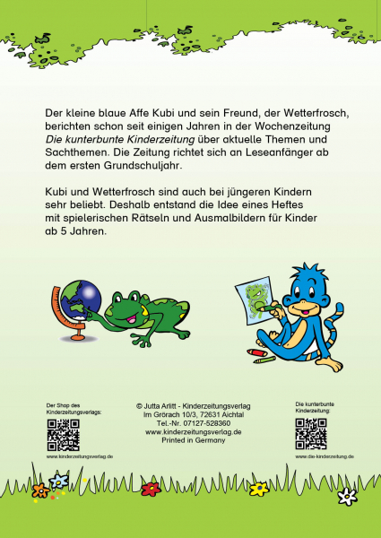 Kubi und Wetterfrosch, Rätsel und Ausmalbilder für Kinder ab 5 Jahren