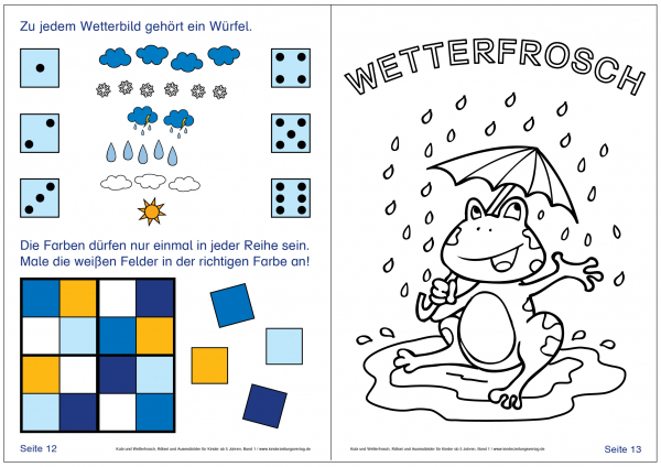 Kubi und Wetterfrosch, Rätsel und Ausmalbilder für Kinder ab 5 Jahren